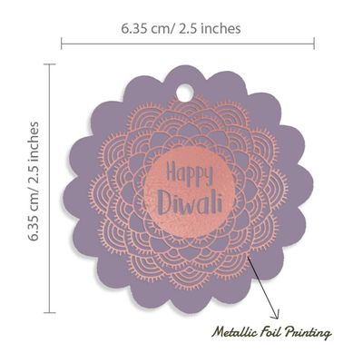 Etiquetas de Papel Metalizado para Lembrancinhas 'Feliz Diwali' para Pendurar - Inkdotpot 50 Etiquetas Metalizadas / Roxo - Ouro Rosé