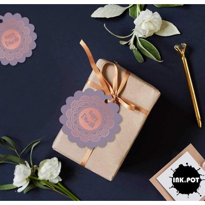 Etiquetas de Papel Metalizado para Lembrancinhas 'Feliz Diwali' para Pendurar - Inkdotpot 50 Etiquetas Metalizadas / Roxo - Ouro Rosé