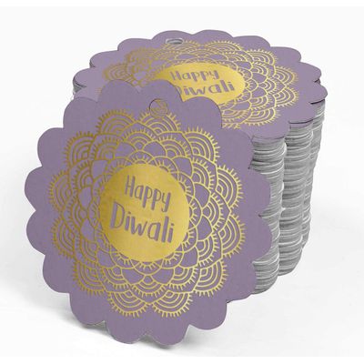 Etiquetas de Papel Metalizado para Lembrancinhas 'Feliz Diwali' para Pendurar - Inkdotpot 50 Etiquetas Metalizadas / Roxo - Ouro Rosé