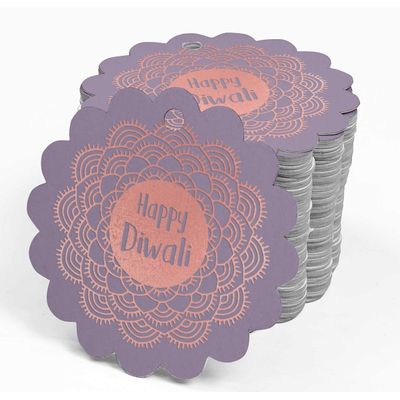 Etiquetas de Papel Metalizado para Lembrancinhas 'Feliz Diwali' para Pendurar - Inkdotpot 50 Etiquetas Metalizadas / Roxo - Ouro Rosé
