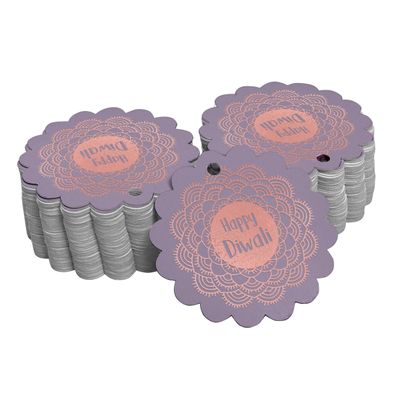 Etiquetas de Papel Metalizado para Lembrancinhas 'Feliz Diwali' para Pendurar - Inkdotpot 50 Etiquetas Metalizadas / Roxo - Ouro Rosé