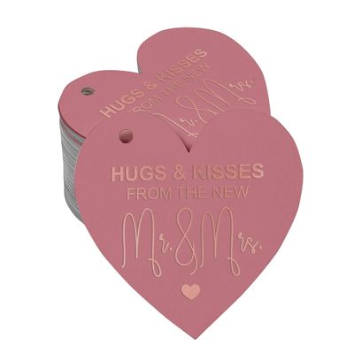 Etiquetas de Papel para Lembrancinhas de Casamento 'Hugs & Kisses' com Foil - Inkdotpot 50 Etiquetas Metalizadas / Rosa - Ouro Rosé