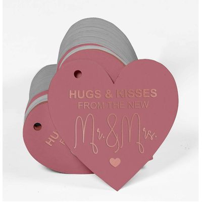 Etiquetas de Papel para Lembrancinhas de Casamento 'Hugs & Kisses' com Foil - Inkdotpot 50 Etiquetas Metalizadas / Rosa - Ouro Rosé