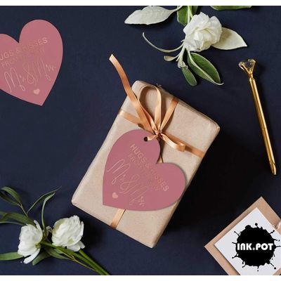 Etiquetas de Papel para Lembrancinhas de Casamento 'Hugs & Kisses' com Foil - Inkdotpot 50 Etiquetas Metalizadas / Rosa - Ouro Rosé