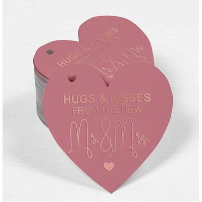 Etiquetas de Papel para Lembrancinhas de Casamento 'Hugs & Kisses' com Foil - Inkdotpot 50 Etiquetas Metalizadas / Rosa - Ouro Rosé
