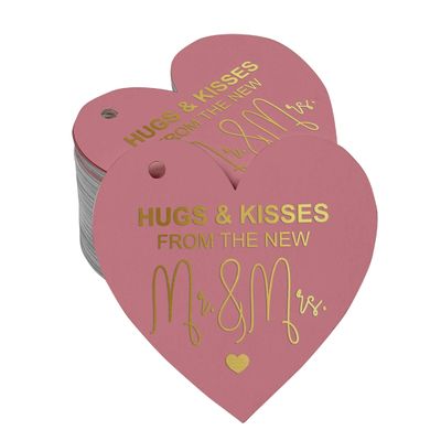 Etiquetas de Papel para Lembrancinhas de Casamento 'Hugs & Kisses' com Foil - Inkdotpot 50 Etiquetas Metalizadas / Rosa - Ouro Rosé