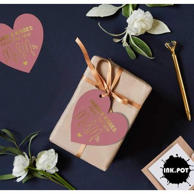 Etiquetas de Papel para Lembrancinhas de Casamento 'Hugs & Kisses' com Foil - Inkdotpot 50 Etiquetas Metalizadas / Rosa - Ouro Rosé