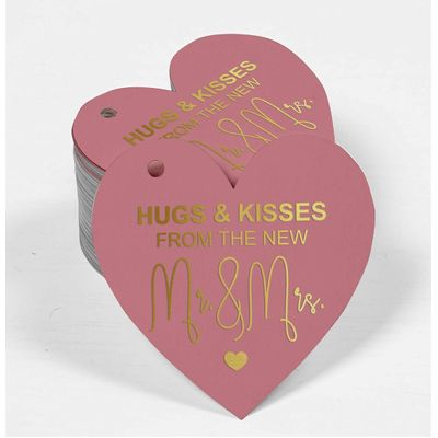 Etiquetas de Papel para Lembrancinhas de Casamento 'Hugs & Kisses' com Foil - Inkdotpot 50 Etiquetas Metalizadas / Rosa - Ouro Rosé