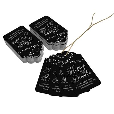 Etiquetas Pendentes de Papel Metalizado 'Happy Diwali' Para Lembrancinhas - Inkdotpot 50 Etiquetas Metalizadas / Preto - Prata