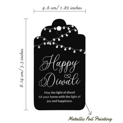 Etiquetas Pendentes de Papel Metalizado 'Happy Diwali' Para Lembrancinhas - Inkdotpot 50 Etiquetas Metalizadas / Preto - Prata