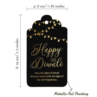 Etiquetas Pendentes de Papel Metalizado 'Happy Diwali' Para Lembrancinhas - Inkdotpot 50 Etiquetas Metalizadas / Preto - Prata