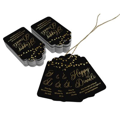 Etiquetas Pendentes de Papel Metalizado 'Happy Diwali' Para Lembrancinhas - Inkdotpot 50 Etiquetas Metalizadas / Preto - Prata