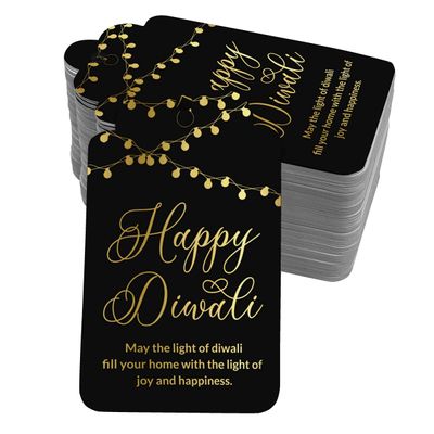 Etiquetas Pendentes de Papel Metalizado 'Happy Diwali' Para Lembrancinhas - Inkdotpot 50 Etiquetas Metalizadas / Preto - Prata