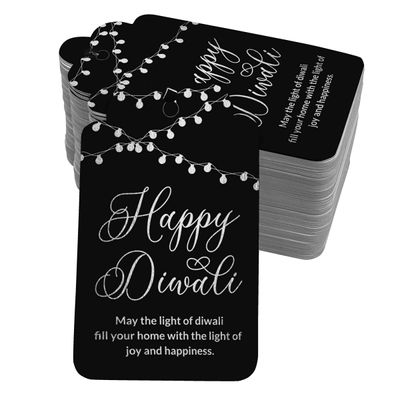 Etiquetas Pendentes de Papel Metalizado 'Happy Diwali' Para Lembrancinhas - Inkdotpot 50 Etiquetas Metalizadas / Preto - Prata