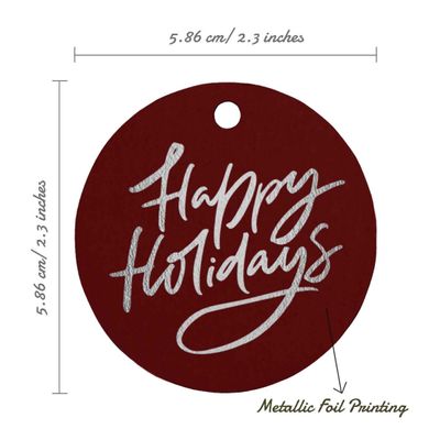 Etiqueta de Papel Metalizado para Pendurar 'Happy Holiday' para Lembrancinha - Inkdotpot 50 Etiquetas Metalizadas / Vermelho - Prata