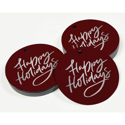Etiqueta de Papel Metalizado para Pendurar 'Happy Holiday' para Lembrancinha - Inkdotpot 50 Etiquetas Metalizadas / Vermelho - Prata