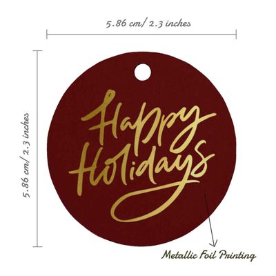 Etiqueta de Papel Metalizado para Pendurar 'Happy Holiday' para Lembrancinha - Inkdotpot 50 Etiquetas Metalizadas / Vermelho - Prata