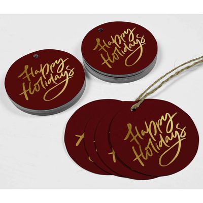 Etiqueta de Papel Metalizado para Pendurar 'Happy Holiday' para Lembrancinha - Inkdotpot 50 Etiquetas Metalizadas / Vermelho - Prata