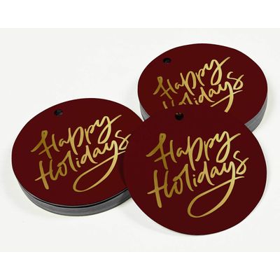Etiqueta de Papel Metalizado para Pendurar 'Happy Holiday' para Lembrancinha - Inkdotpot 50 Etiquetas Metalizadas / Vermelho - Prata