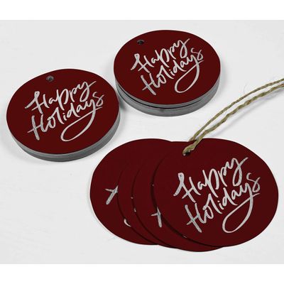 Etiqueta de Papel Metalizado para Pendurar 'Happy Holiday' para Lembrancinha - Inkdotpot 50 Etiquetas Metalizadas / Vermelho - Prata