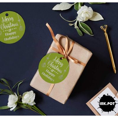 Etiquetas Suspensas de Papel Metalizado Feliz Natal e Boas Festas para Lembrancinhas - Inkdotpot 100 Etiquetas Metalizadas / Verde - Prata