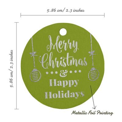 Etiquetas Suspensas de Papel Metalizado Feliz Natal e Boas Festas para Lembrancinhas - Inkdotpot 100 Etiquetas Metalizadas / Verde - Prata