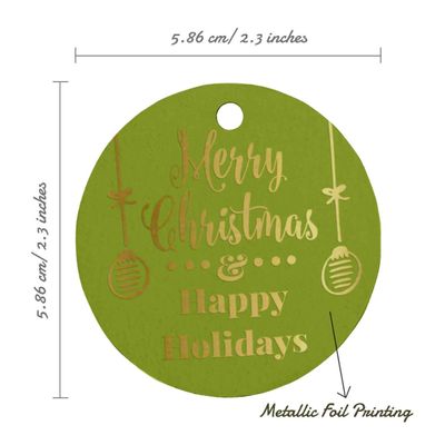 Etiquetas Suspensas de Papel Metalizado Feliz Natal e Boas Festas para Lembrancinhas - Inkdotpot 100 Etiquetas Metalizadas / Verde - Prata