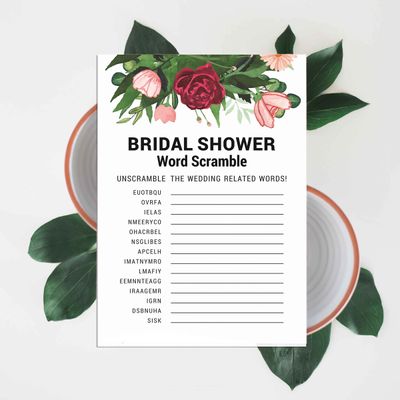 Conjunto de 50 Cartões de Atividade para Jogo de Conselhos e Desejos para Chá de Noiva, Folhagem Floral - Inkdotpot 12,7 Cm × 17,78 Cm / Branco - Jogo de Palavras da Noiva