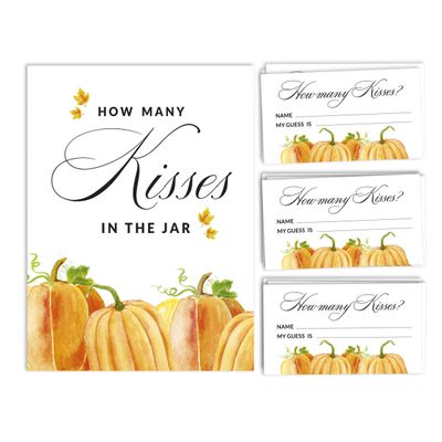 Cartões "Pumpkin Fall In Love" Quadrados em Branco para Preencher, 50 Unidades para Chá de Noiva/Despedida de Solteira - Inkdotpot 8,89 Cm × 5,08 Cm / Branco - Quantos Beijos?