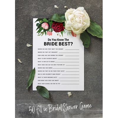 Conjunto de 50 Cartões de Atividade para Jogo de Conselhos e Desejos para Chá de Noiva, Folhagem Floral - Inkdotpot 12,7 Cm × 17,78 Cm / Branco - Quiz da Noiva