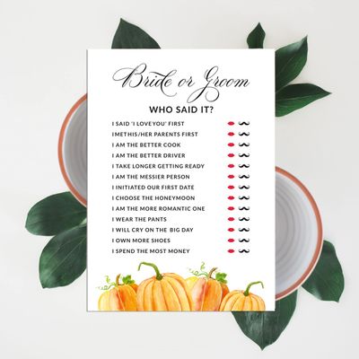 Cartões "Pumpkin Fall In Love" Quadrados em Branco para Preencher, 50 Unidades para Chá de Noiva/Despedida de Solteira - Inkdotpot 12,7 Cm × 17,78 Cm / Branco - Ele Disse, Ela Disse