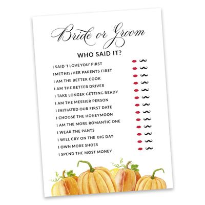 Cartões "Pumpkin Fall In Love" Quadrados em Branco para Preencher, 50 Unidades para Chá de Noiva/Despedida de Solteira - Inkdotpot 12,7 Cm × 17,78 Cm / Branco - Ele Disse, Ela Disse