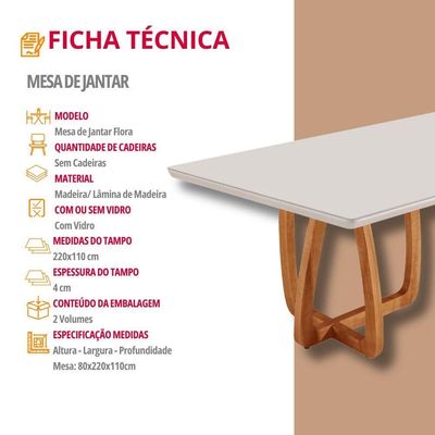 Mesa Para Sala De Jantar Flora Tampo Canto Moeda Laqueado Cinamomo Imbua/ Laqueado Off