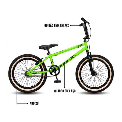 Bicicleta Aro 20 Bmx Pedivela Monobloco Em Aço Drop P03 Verde E Preto - D'rossi