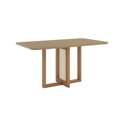 Mesa Natali 6 Lugar Tampo 160cm Canto Arredondado Com Vidro Nature