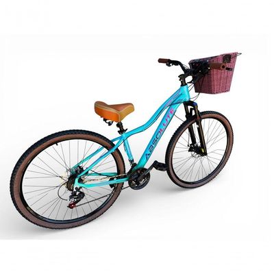 Bicicleta Aro 29 Feminina Absolute Hera Retrô Vintage 21v Hidráulica Confortável Cesta Selim 2 Molas - Azul/verde Tam 15