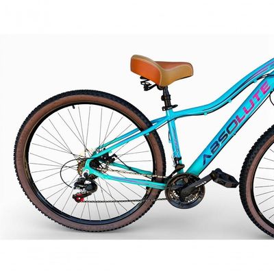 Bicicleta Aro 29 Feminina Absolute Hera Retrô Vintage 21v Hidráulica Confortável Cesta Selim 2 Molas - Azul/verde Tam 15