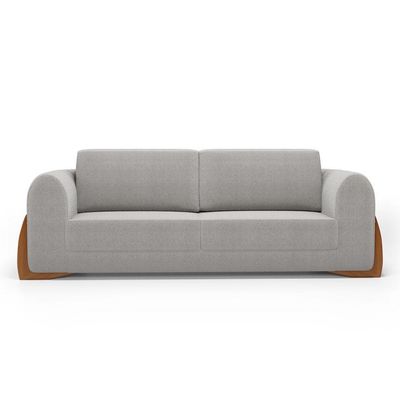 Sofá Living Bloom 200cm 03 Lugares Com Pés De Madeira Bouclê Cinza - Desk Design