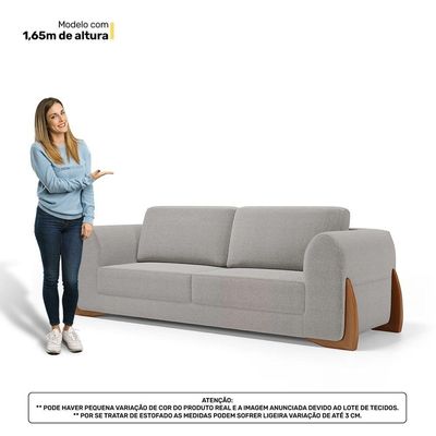 Sofá Living Bloom 200cm 03 Lugares Com Pés De Madeira Bouclê Cinza - Desk Design