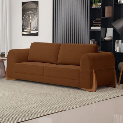 Sofá Living Bloom 220cm 03 Lugares Com Pés De Madeira Bouclê Terracota - Desk Design