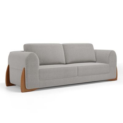 Sofá Living Bloom 200cm 03 Lugares Com Pés De Madeira Bouclê Cinza - Desk Design