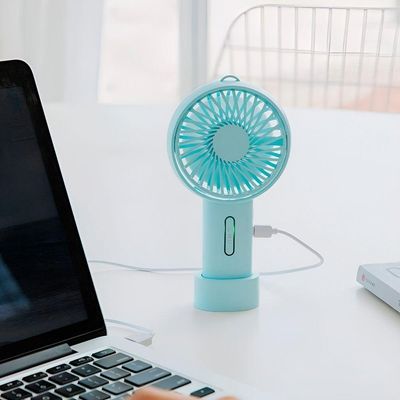 Ventilador Portátil Para Mesa Recarregável Com Base Azul