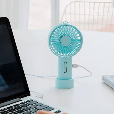 Ventilador Portátil Para Mesa Recarregável Com Base Verde