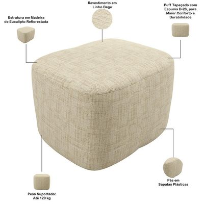 Puff Decorativo Orgânico Para Sala Quarto Saori W01 Linho Bege - Lyam Decor