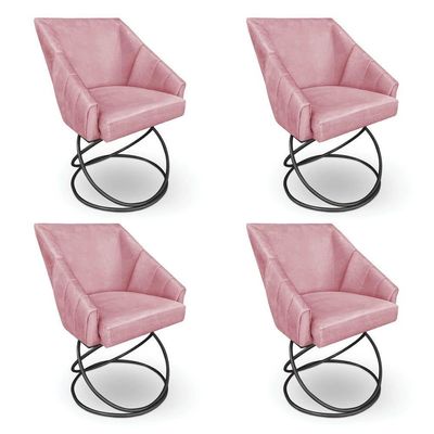Kit 4 Poltronas Luxo Alana Veludo Base Luxo Preto - Pallazio Cor Rosê