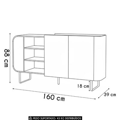 Buffet Aparador 160cm 2 Portas Orgânico Pé Metal Sindy Nature Z56 - Mpozenato