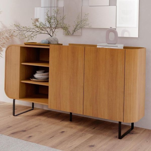 Buffet Aparador 160cm 2 Portas Orgânico Pé Metal Sindy Nature Z56 - Mpozenato