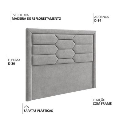 Cabeceira Cama Box Casal 140 Cm Roma Veludo Cinza - Nexta Casa