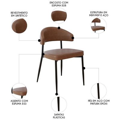 Cadeira De Jantar Estofada Fixa Chloe M25 Sintético Marrom - Mpozenato