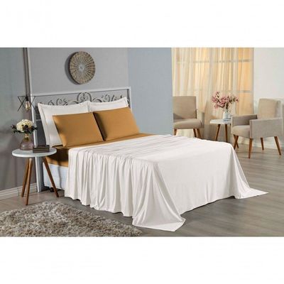 Jogo De Cama Casal Viúva Nobre 4 Peças Malha 100% Algodão - Palha / Cobre